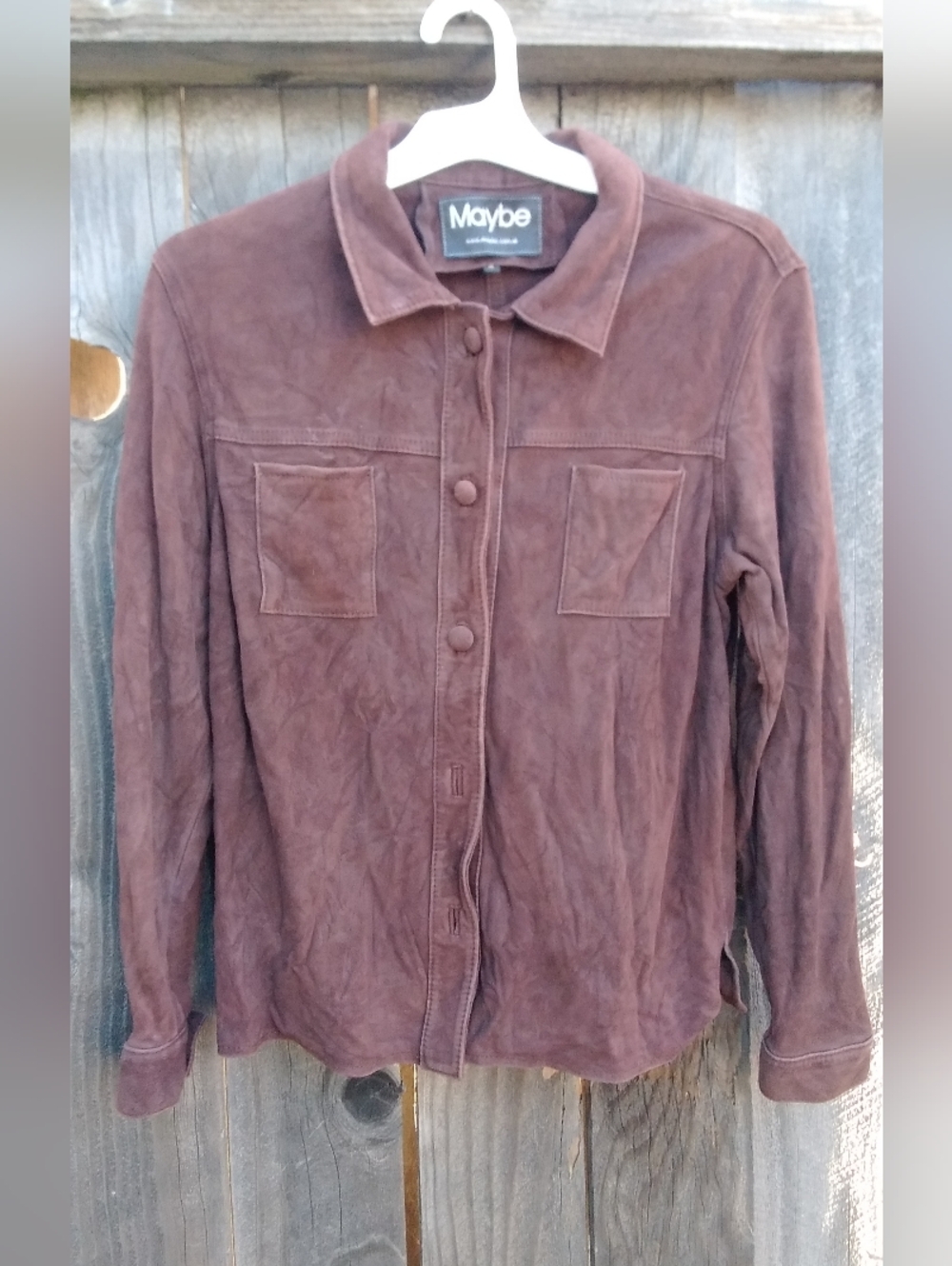 Maybe Suede Button-Up Shirt Blouse Womens Brown Collar Bohemian Retro Top Shacke